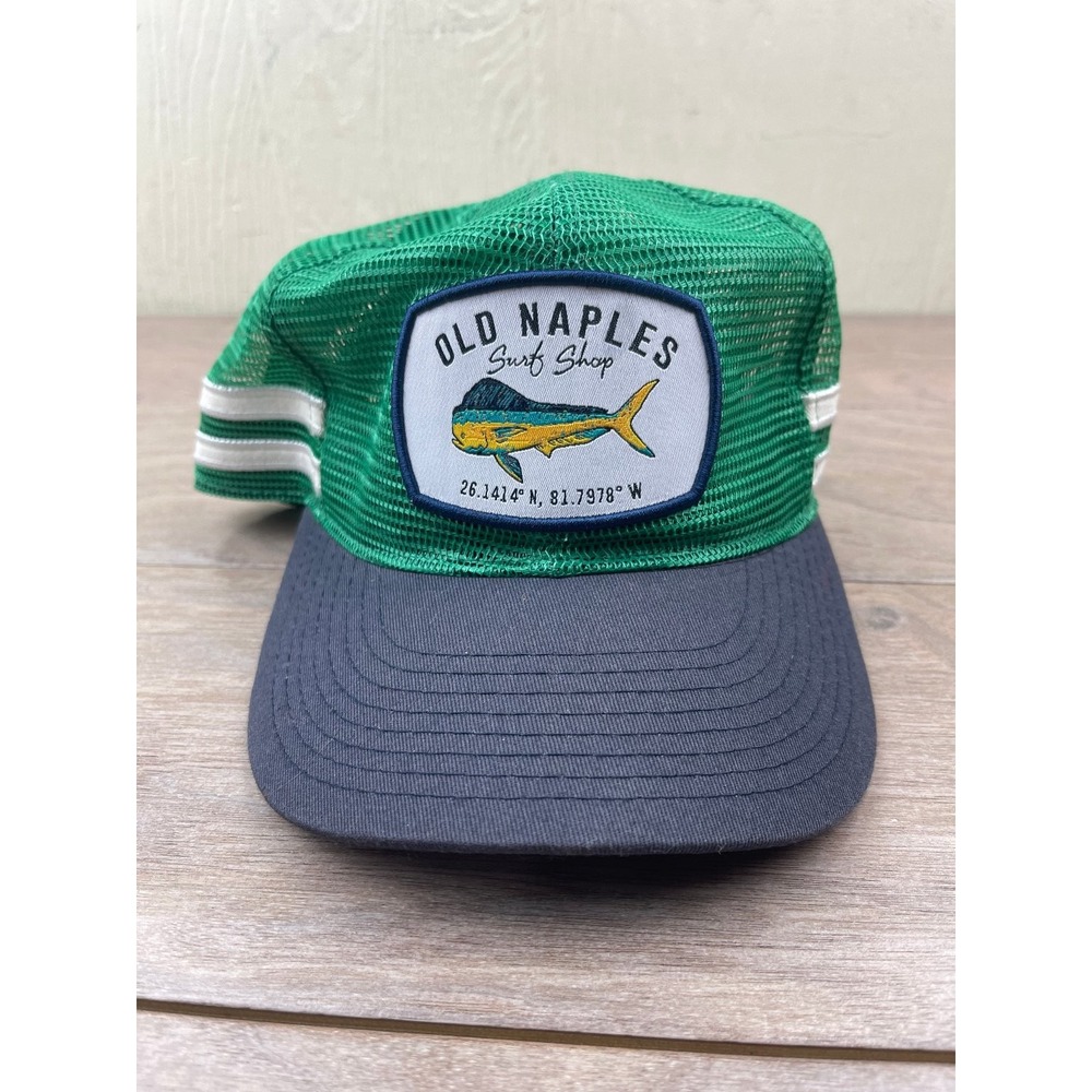 Old Naples Surf Shop Mesh Trucker Hat Men's Green Navy